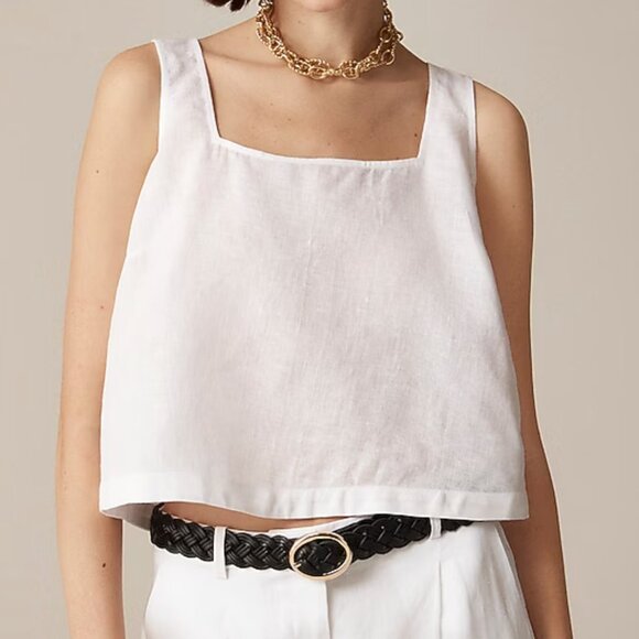 J. Crew Squareneck button-back top in linen - Picture 1 of 5
